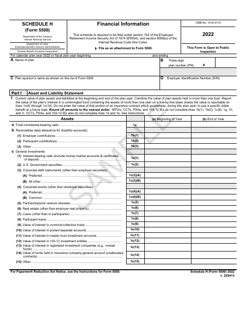 Form 5500 Schedule H 2022 Printable Pdf