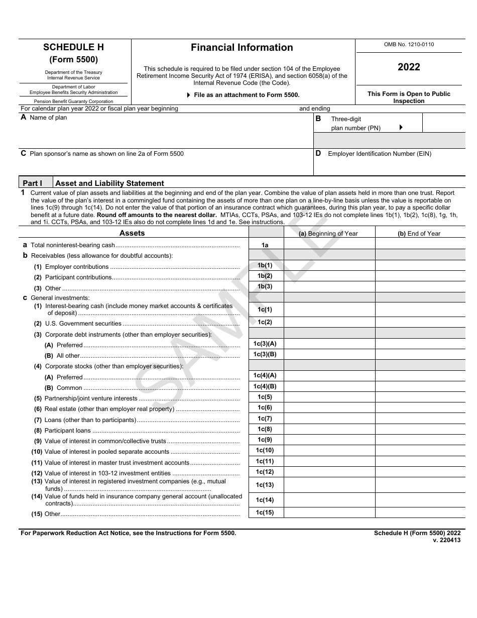 Form 5500 Schedule H Download Printable PDF or Fill Online Financial