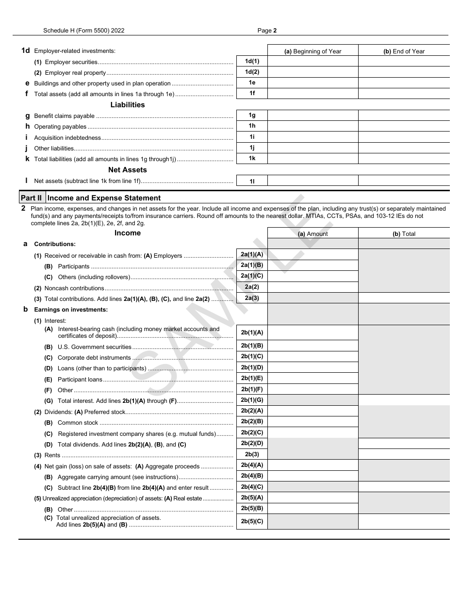 Form 5500 Schedule H Download Printable PDF or Fill Online Financial ...