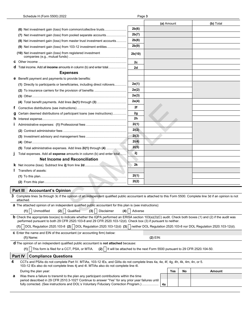 Form 5500 Schedule H Financial Information - Sample, Page 3