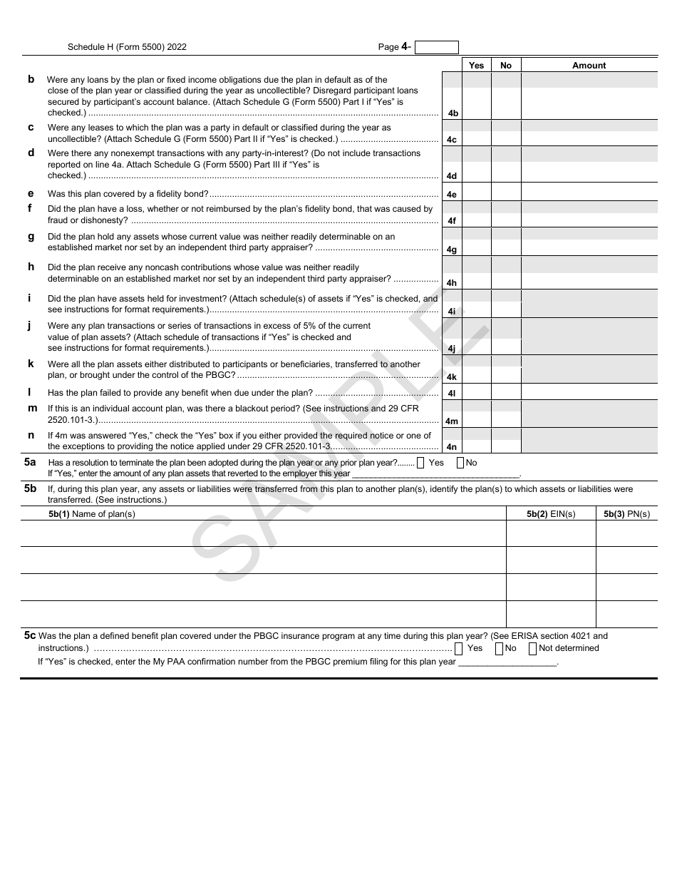 Form 5500 Schedule H Download Printable PDF or Fill Online Financial