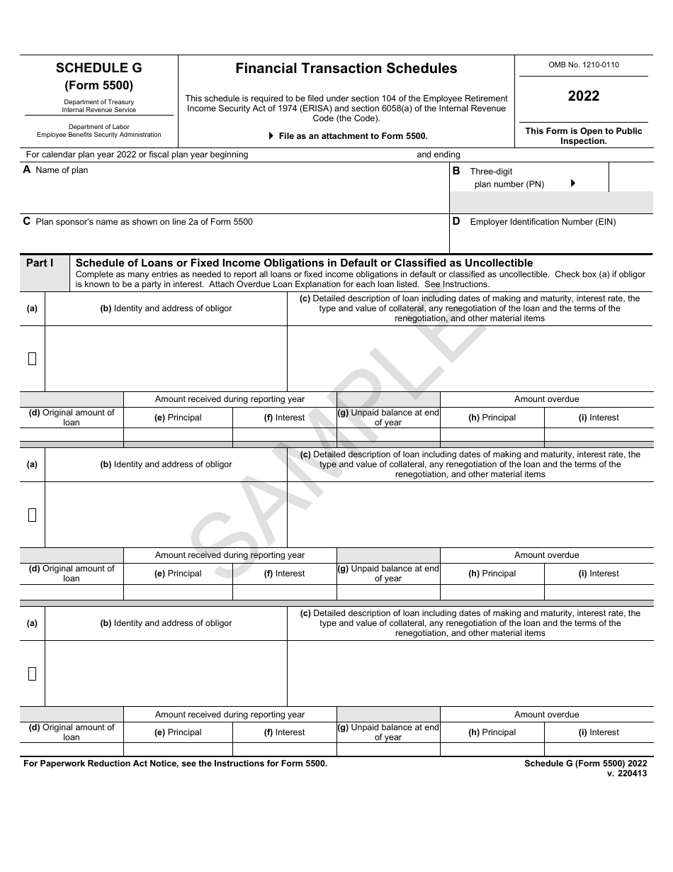 Form 5500 Schedule G Financial Transaction Schedules - Sample, Page 1