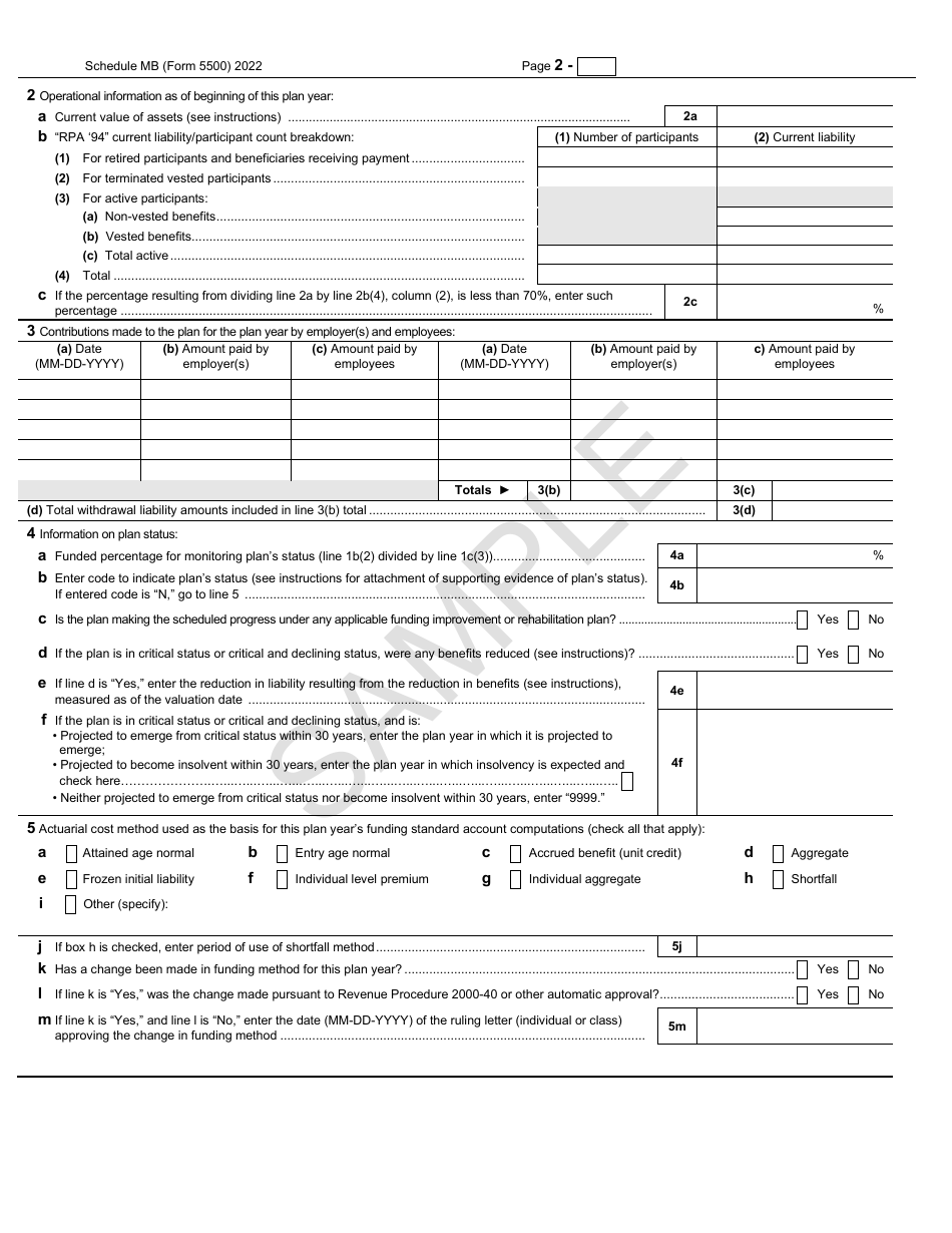 Form 5500 Schedule MB Multiemployer Defined Benefit Plan and Certain Money Purchase Plan Actuarial Information - Sample, Page 2