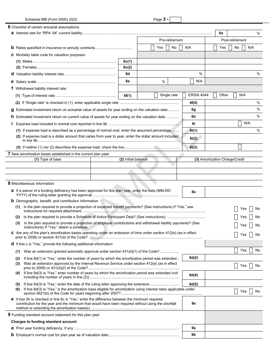 Form 5500 Schedule MB Multiemployer Defined Benefit Plan and Certain Money Purchase Plan Actuarial Information - Sample, Page 3