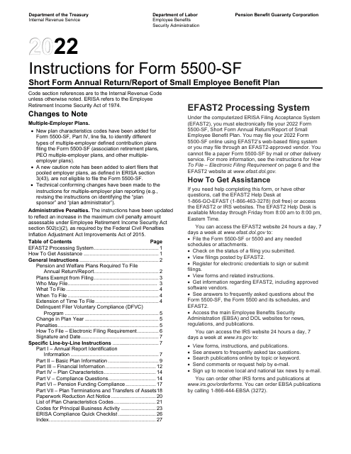 Instructions for Form 5500-SF Short Form Annual Return/Report of Small Employee Benefit Plan, 2022