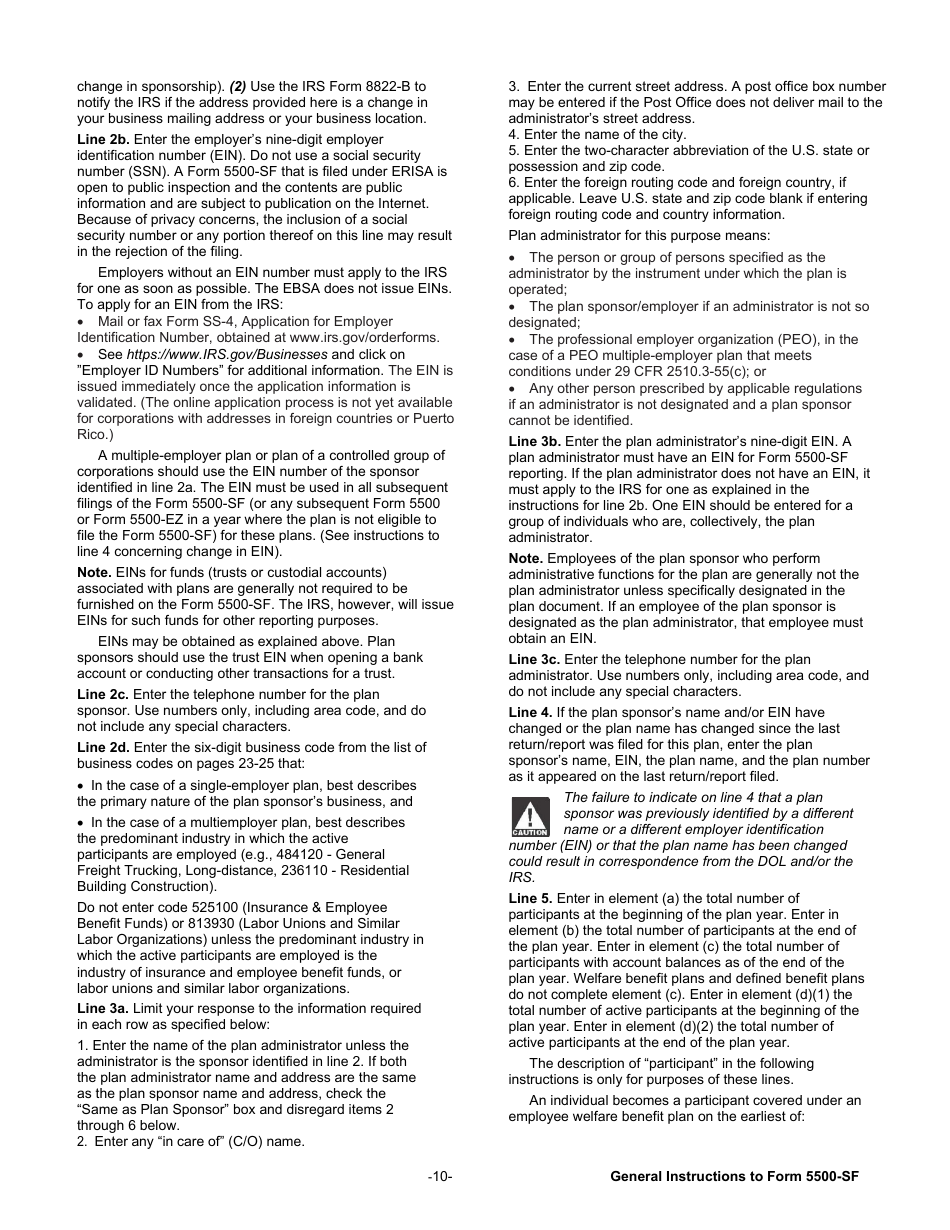 Instructions for Form 5500-SF Short Form Annual Return / Report of Small Employee Benefit Plan, Page 10