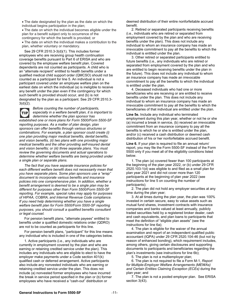 Instructions for Form 5500-SF Short Form Annual Return / Report of Small Employee Benefit Plan, Page 11