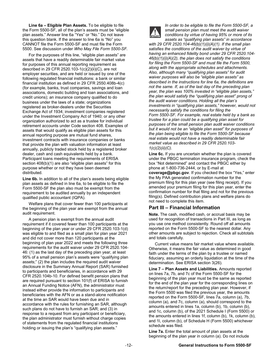 Instructions for Form 5500-SF Short Form Annual Return / Report of Small Employee Benefit Plan, Page 12