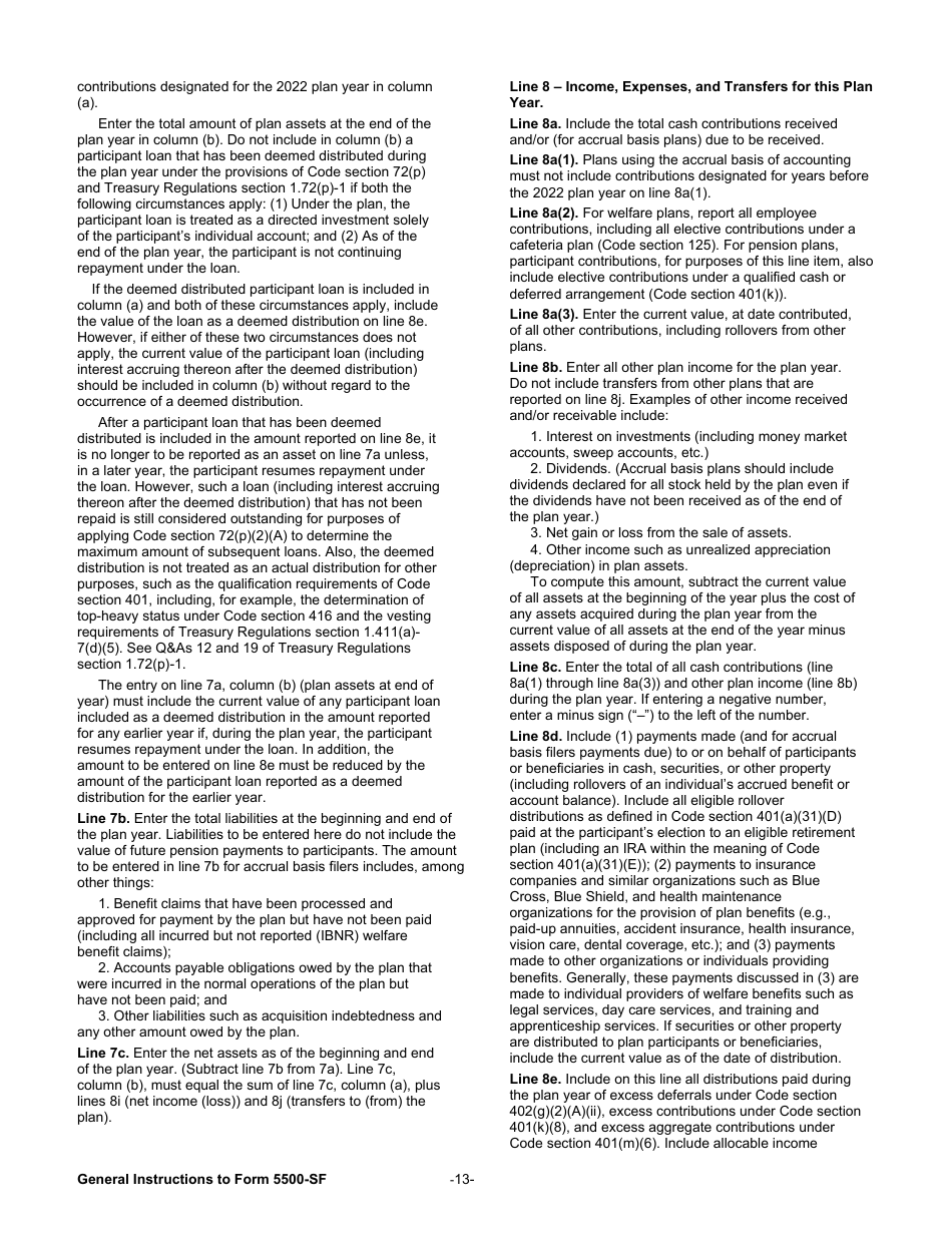 Instructions for Form 5500-SF Short Form Annual Return / Report of Small Employee Benefit Plan, Page 13
