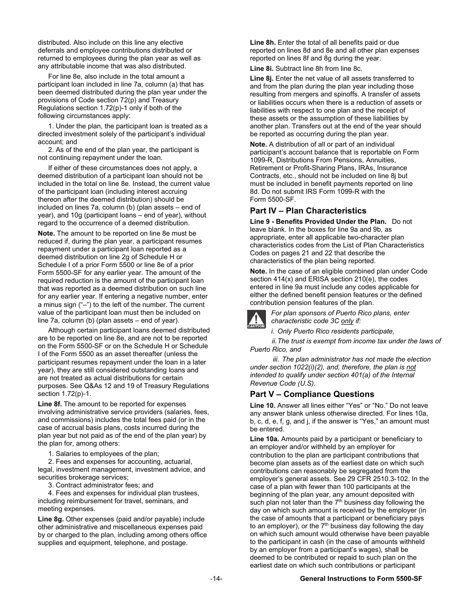 Instructions for Form 5500-SF Short Form Annual Return / Report of Small Employee Benefit Plan, Page 14