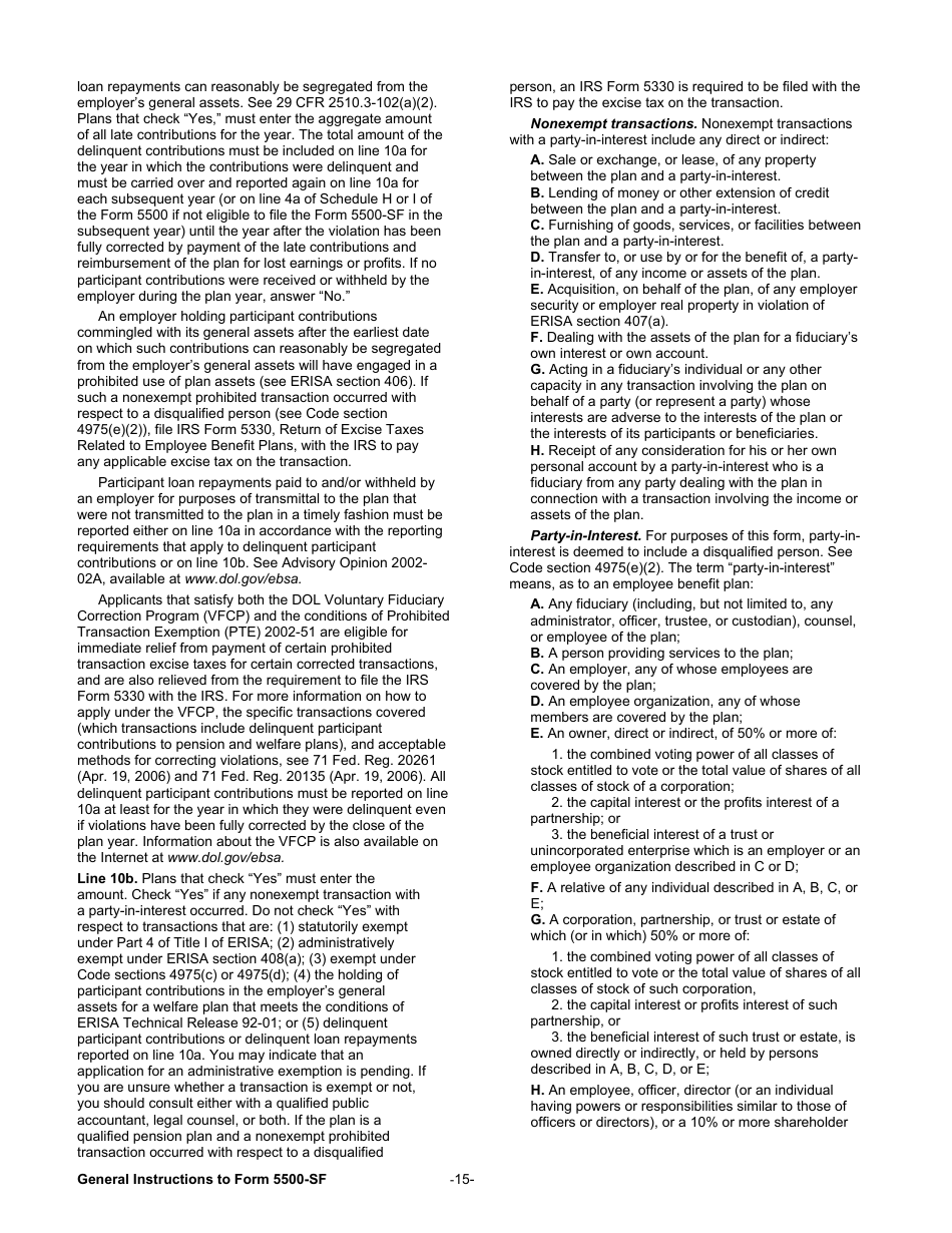 Instructions for Form 5500-SF Short Form Annual Return / Report of Small Employee Benefit Plan, Page 15