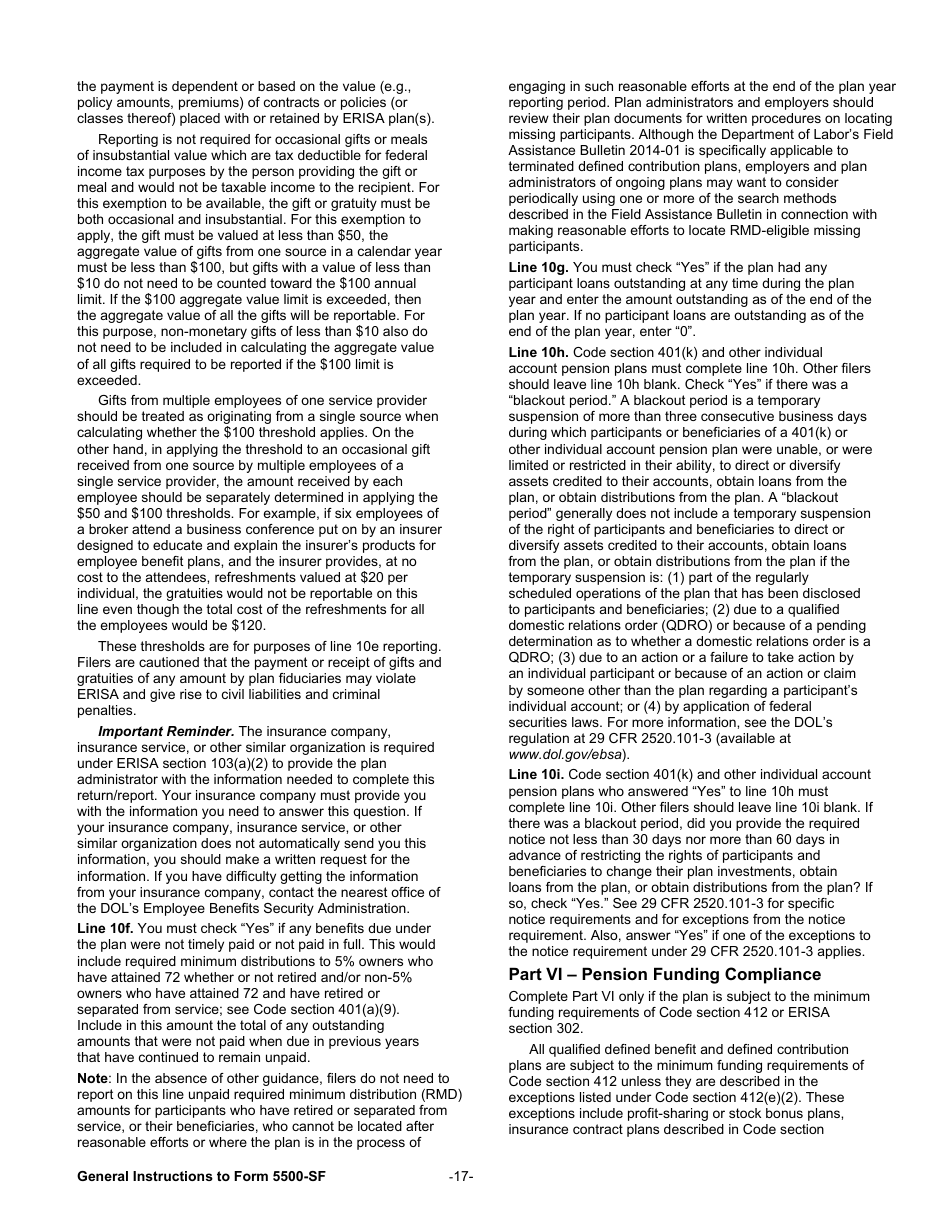 Instructions for Form 5500-SF Short Form Annual Return / Report of Small Employee Benefit Plan, Page 17