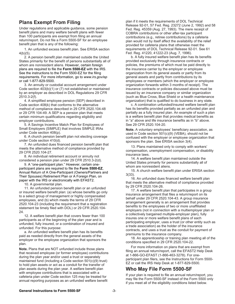 Instructions for Form 5500-SF Short Form Annual Return / Report of Small Employee Benefit Plan, Page 3