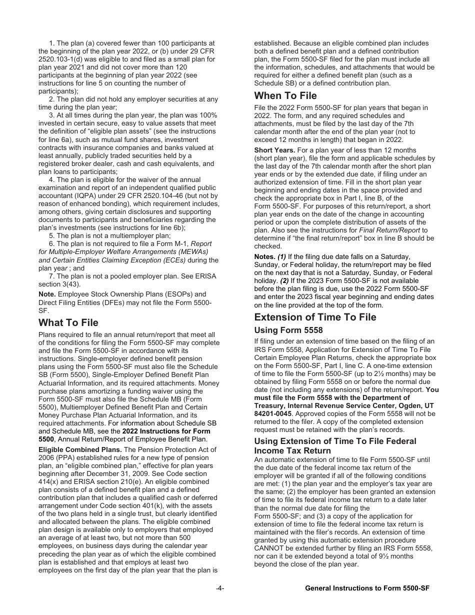 Instructions for Form 5500-SF Short Form Annual Return / Report of Small Employee Benefit Plan, Page 4
