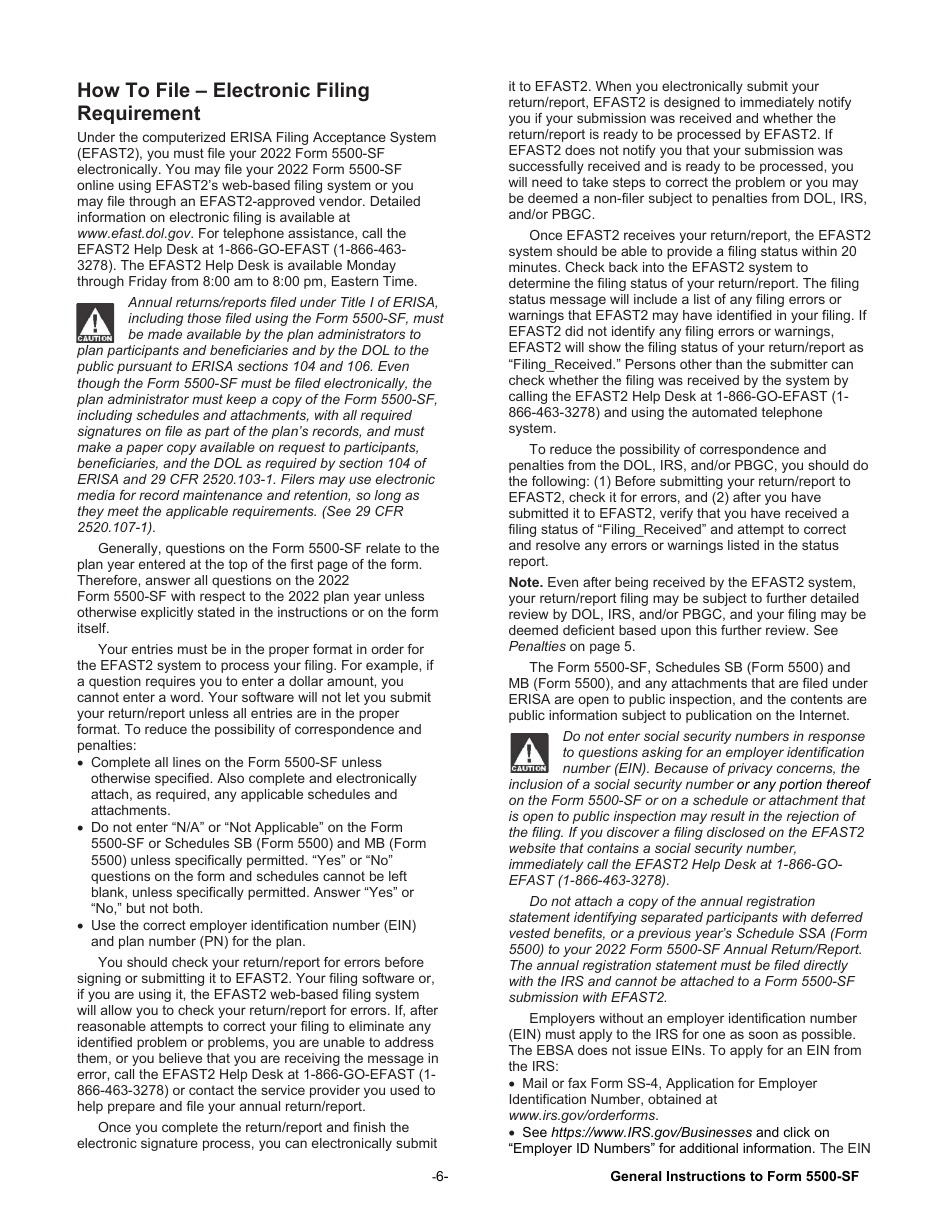 Instructions for Form 5500-SF Short Form Annual Return / Report of Small Employee Benefit Plan, Page 6