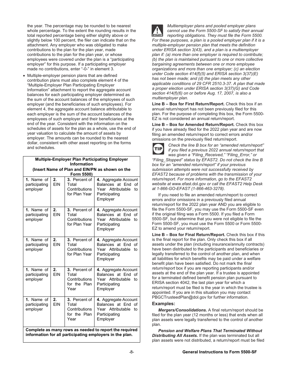 Instructions for Form 5500-SF Short Form Annual Return / Report of Small Employee Benefit Plan, Page 8