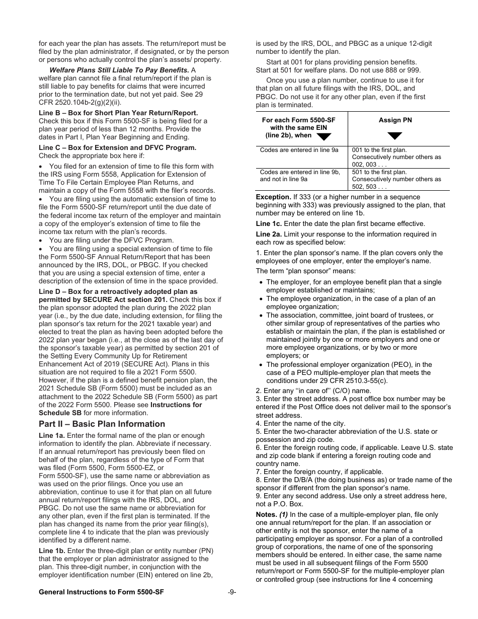 Instructions for Form 5500-SF Short Form Annual Return / Report of Small Employee Benefit Plan, Page 9