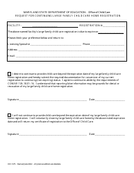 Document preview: Form OCC675 Request for Continuing Large Family Child Care Home Registration - Maryland
