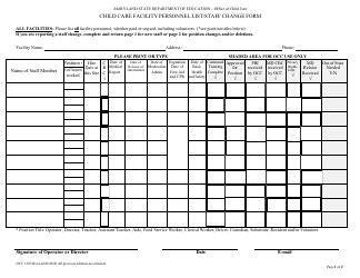 Form OCC1203 Child Care Facility Personnel List/Staff Change Form - Maryland