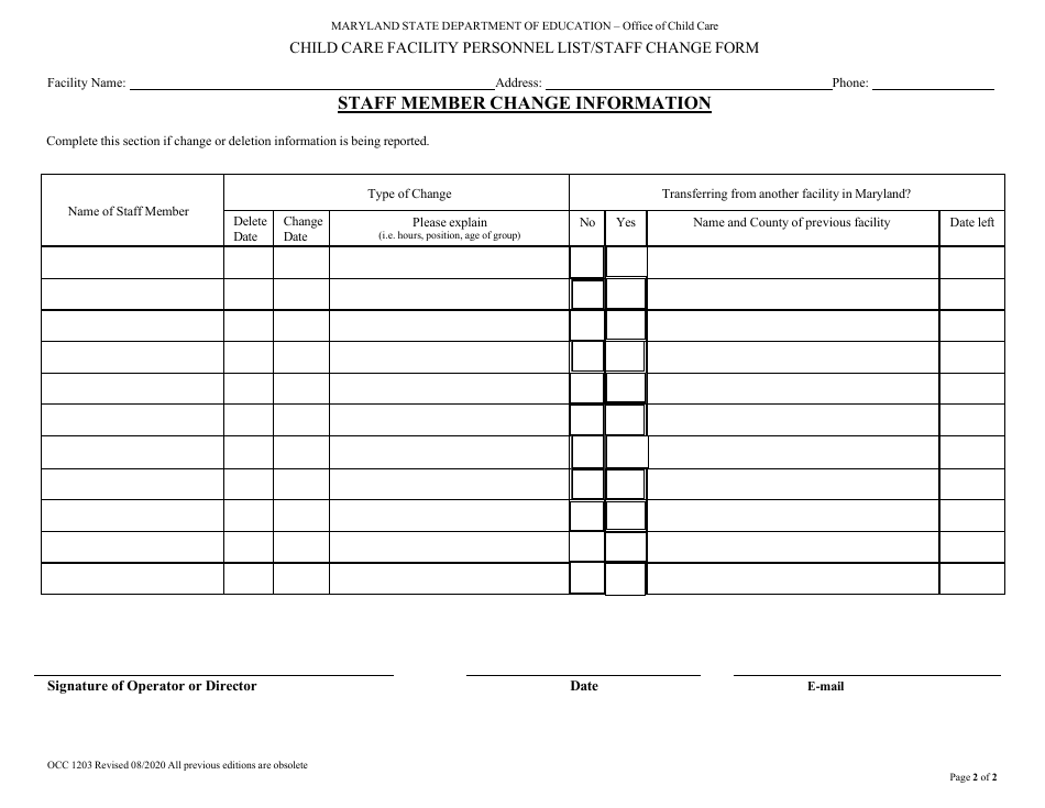 Form OCC1203 - Fill Out, Sign Online and Download Fillable PDF ...