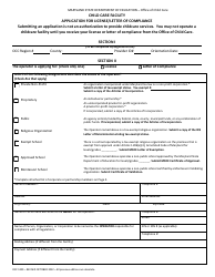Form OCC1200 Child Care Facility - Application for License/Letter of Compliance - Maryland