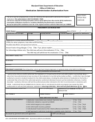 Form OCC1216 Medication Administration Authorization Form - Maryland