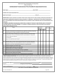 Form OCC1216D Individualized Treatment/Care Plan Checklist for Specialized Services - Maryland
