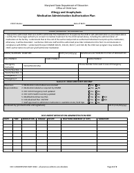 Form OCC1216B Allergy and Anaphylaxis Medication Administration Authorization Plan - Maryland, Page 2