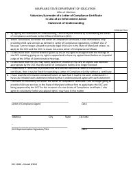 Document preview: Form OCC1282D Voluntary Surrender of a Letter of Compliance Certificate in Lieu of an Enforcement Action Statement of Understanding - Maryland