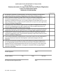 Document preview: Form OCC1282B Voluntary Surrender of a Large Family Child Care Certificate of Registration in Lieu of an Enforcement Action Statement of Understanding - Maryland