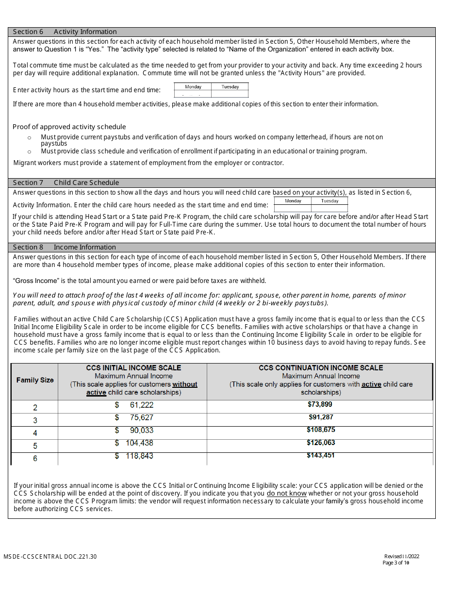 Form DOC.221.30 New  Redetermination Application - Child Care Scholarship Program - Maryland, Page 3