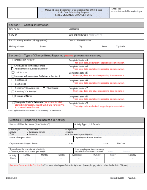 Form DOC.231.21C  Printable Pdf