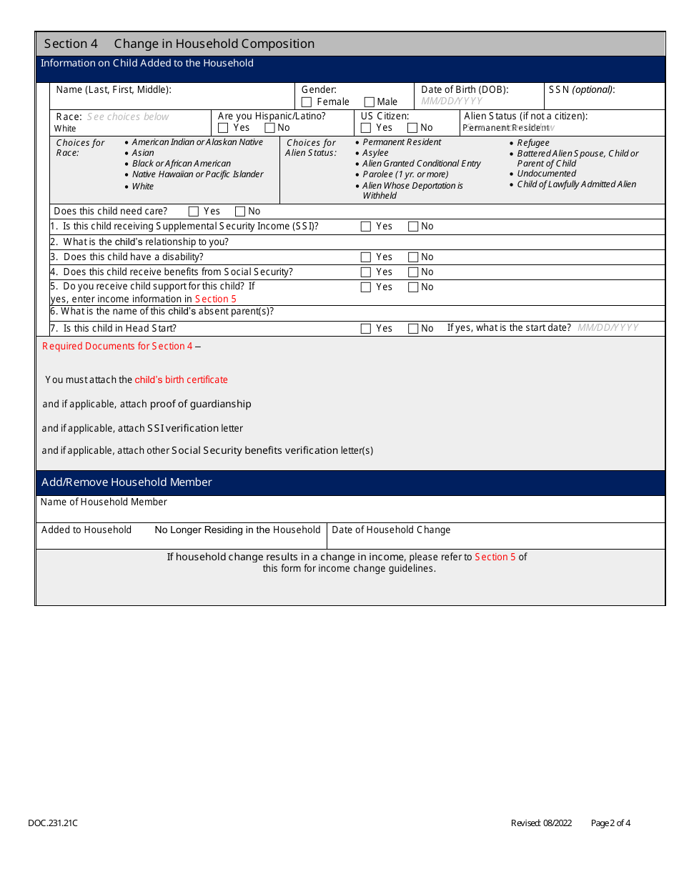 Form DOC.231.21C Circumstance Change Form - Child Care Scholarship Program - Maryland, Page 2