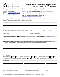 Form F700-076-000 Minor Work Variance Application for Teen Workers 16-17 Years Old - Washington
