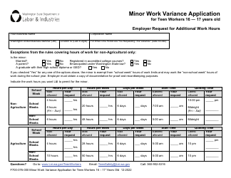 Form F700-076-000 Minor Work Variance Application for Teen Workers 16-17 Years Old - Washington, Page 2