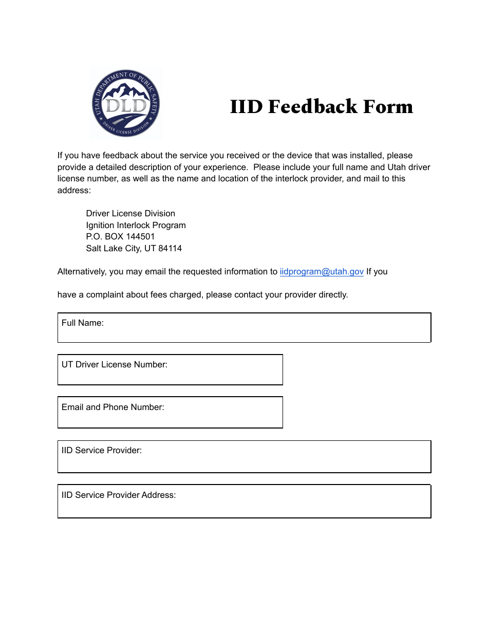 Utah Iid Feedback Form - Fill Out, Sign Online and Download PDF ...