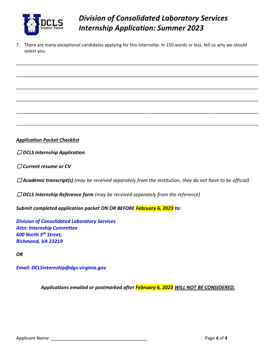 Internship Application - Virginia, Page 4