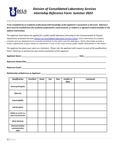 Internship Reference Form - Virginia, 2023