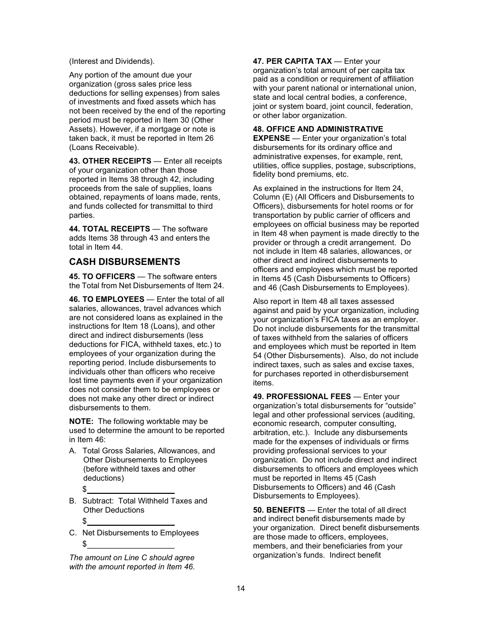 Instructions for Form LM-3 Labor Organization Annual Report, Page 14