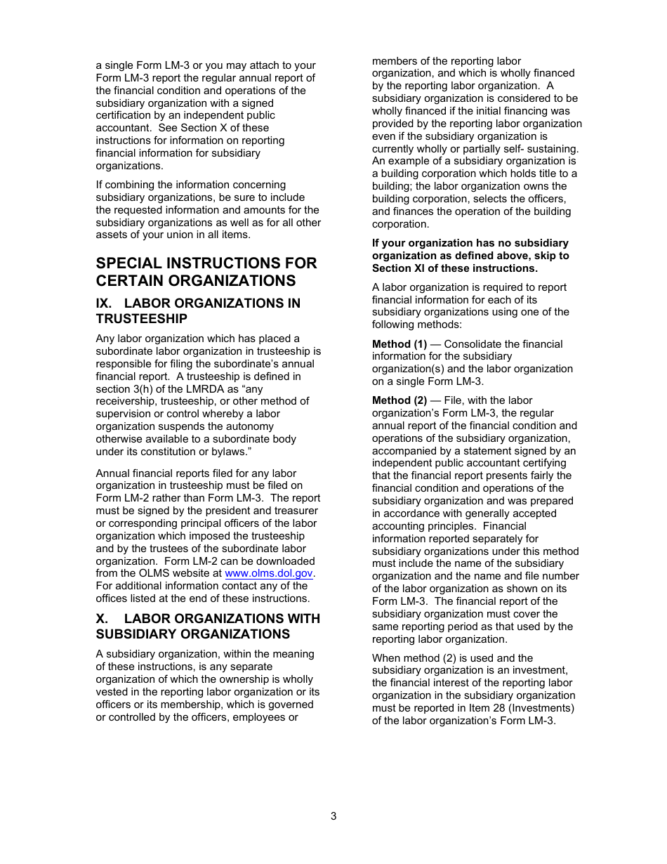 Instructions for Form LM-3 Labor Organization Annual Report, Page 3