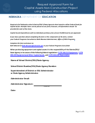 Document preview: Request Approval Form for Capital Assets Non-construction Project Using Federal Allocations - Nebraska
