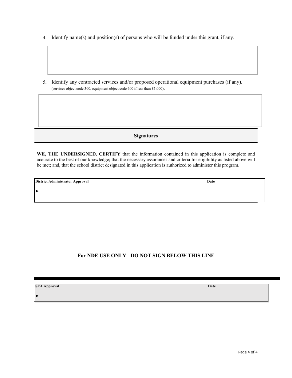 NDE Form 34-009 Rural, Low-Income School (Rlis) Grant Application - Nebraska, Page 4