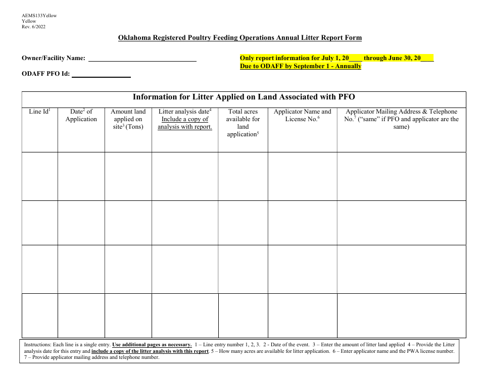 Form AEMS133 Poultry Feeding Operation (Pfo) Annual Report - Oklahoma, Page 2