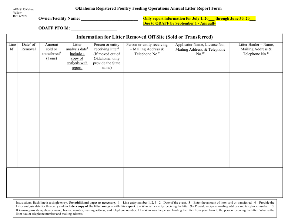 Form AEMS133 Poultry Feeding Operation (Pfo) Annual Report - Oklahoma, Page 3