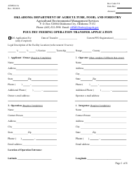 Form AEMS141A Poultry Feeding Operation Transfer Application - Oklahoma