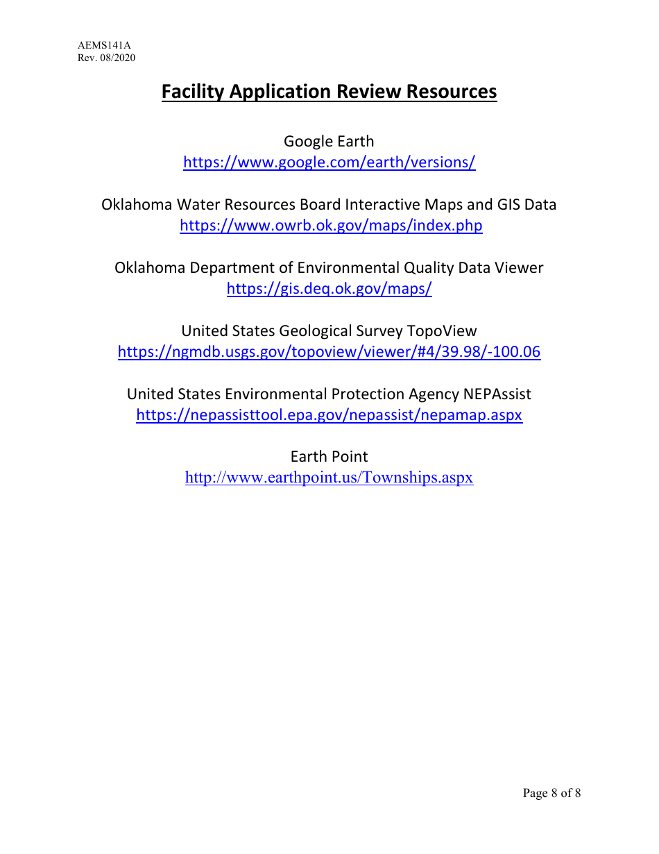 Form AEMS141A Poultry Feeding Operation Transfer Application - Oklahoma, Page 8