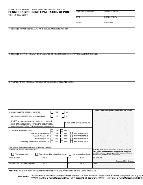 Form TR-0112  Printable Pdf