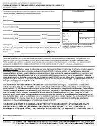 Document preview: Form TR-0106 Chain Installer Permit Application/Release of Liability - California