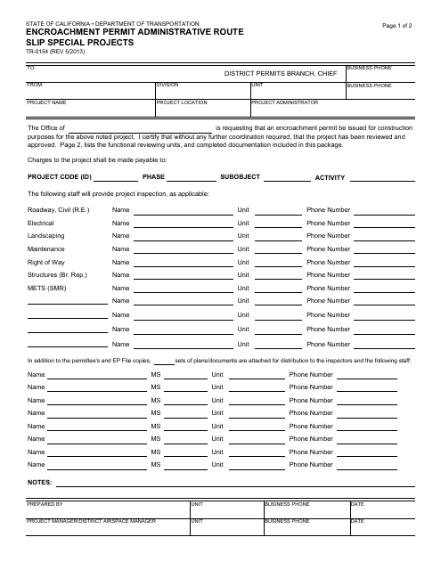 Form TR-0154  Printable Pdf