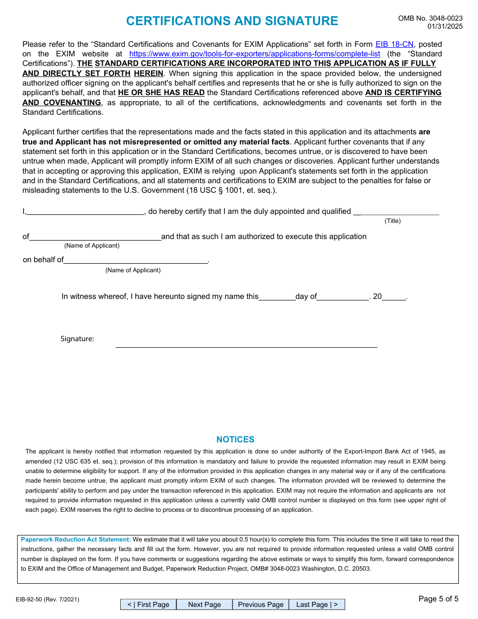 Form EIB-92-50 Application for Short-Term Multi-Buyer, Page 5